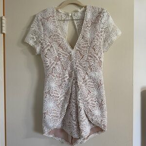 White Lace Floral V-Neck Romper